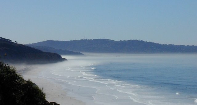 Misty morning oceanfront view to the south
