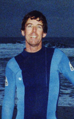 Michael McCafferty body-boarding during a winter storm
